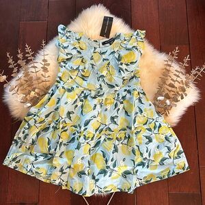 🍋 NWT Girls lemon citrus Capri print French Connection flutter sleeve dress!